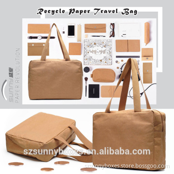 Ultra Light Cotton/Canvas Lining Kraft Paper Travel Shoulder Bag With Zipper Closure